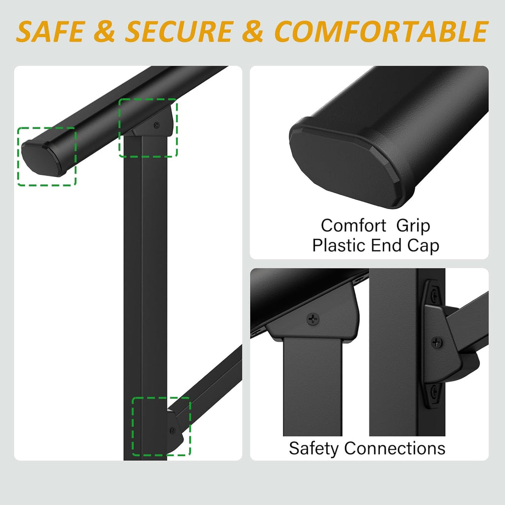 LOVMOR 2 Pack 2 Step Handrails for Outdoor Steps, Safety Outdoor Hand Rails for Exterior Steps, Black Wrought Iron Stair Railing Kit (1-2 Steps Handrail)