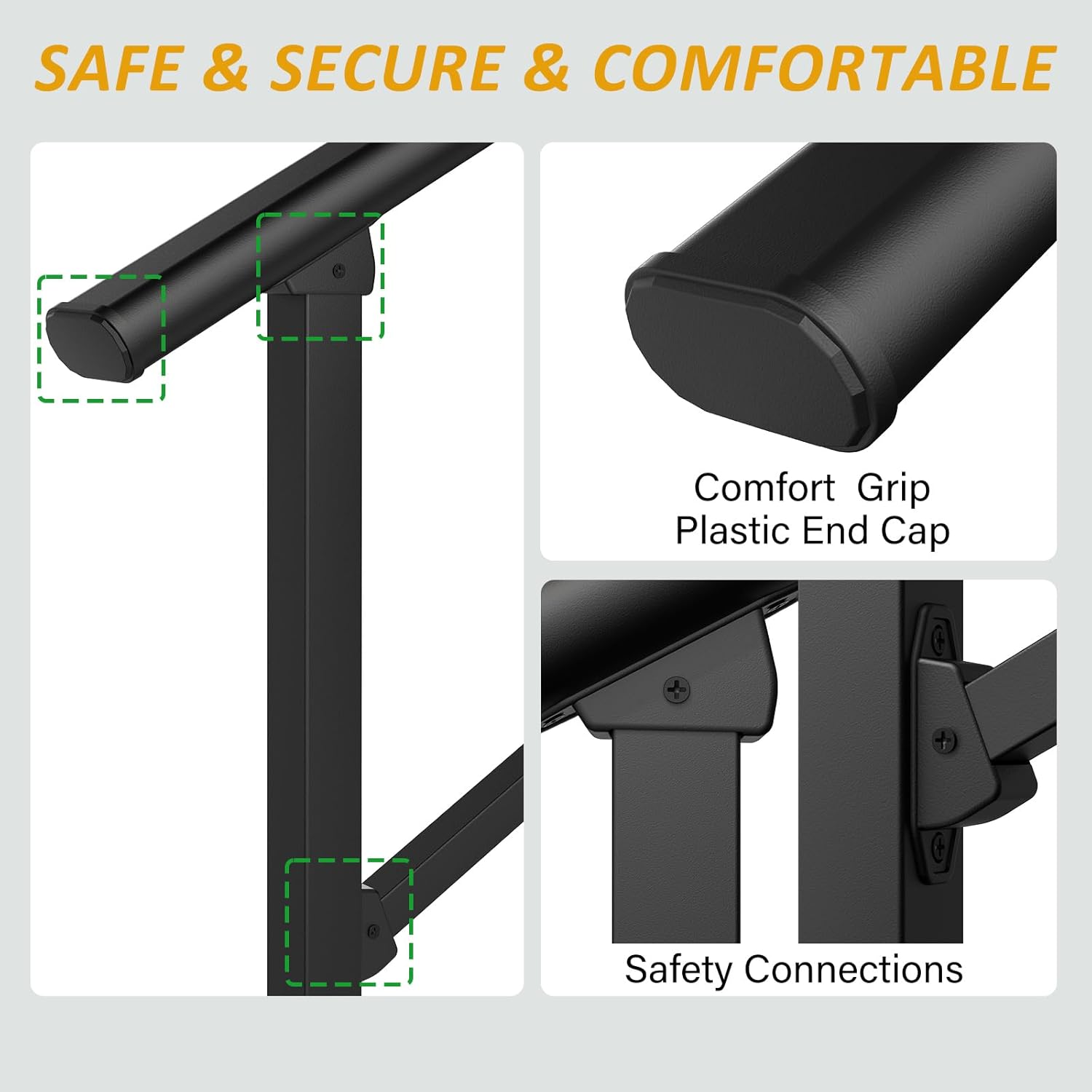 LOVMOR 2 Pack 2 Step Handrails for Outdoor Steps, Safety Outdoor Hand Rails for Exterior Steps, Black Wrought Iron Stair Railing Kit (1-2 Steps Handrail)