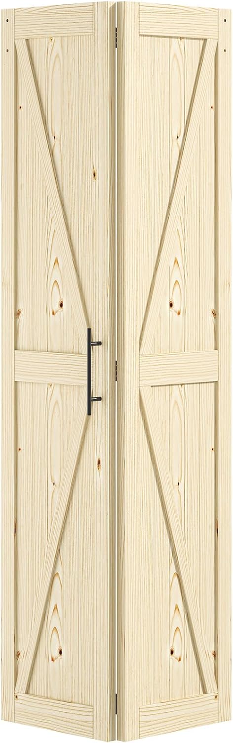 LOVMOR Bifold Barn Door,Bi-Fold Sliding Closet Doors,Pine,No Assembly Required,Without Hardware Kit