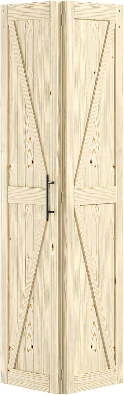 Hausvita LOVMOR Bifold Barn Door,Bi-Fold Sliding Closet Doors,Pine,No Assembly Required,Without Hardware Kit