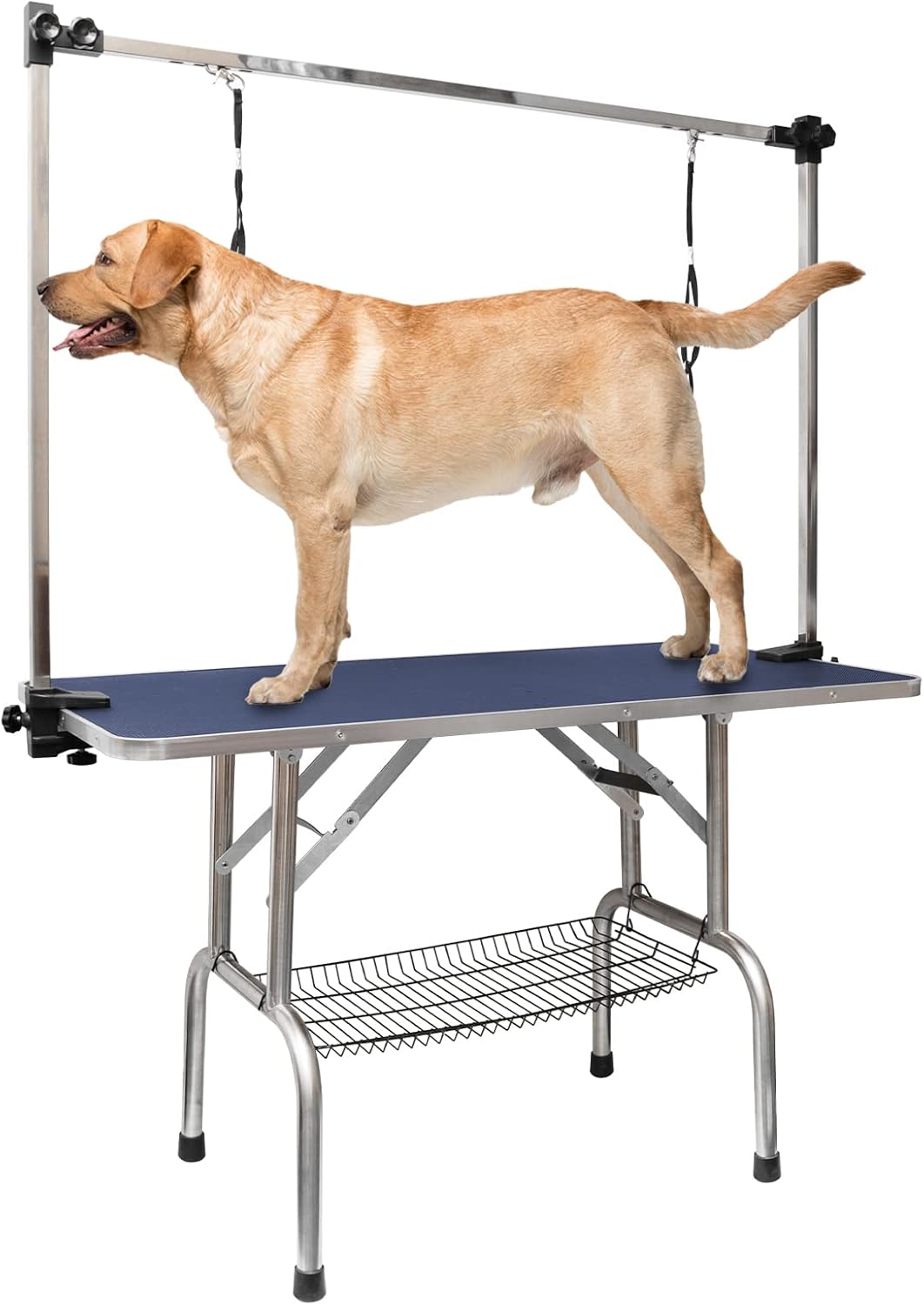 LOVMOR  46" Dog Grooming Table,Foldable Home Pet Bathing Station with Adjustable Height Arm/Noose/Mesh Tray