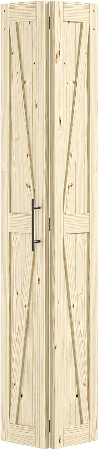 Hausvita LOVMOR Bifold Barn Door,Bi-Fold Sliding Closet Doors,Pine,No Assembly Required,Without Hardware Kit