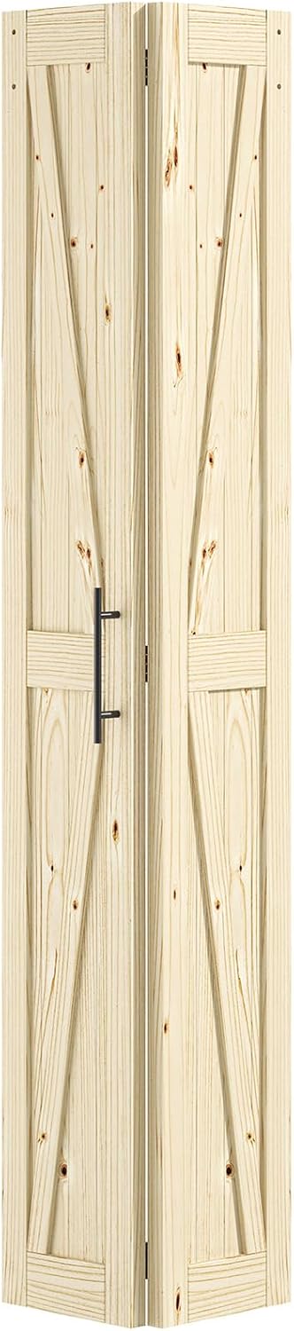 LOVMOR Bifold Barn Door,Bi-Fold Sliding Closet Doors,Pine,No Assembly Required,Without Hardware Kit