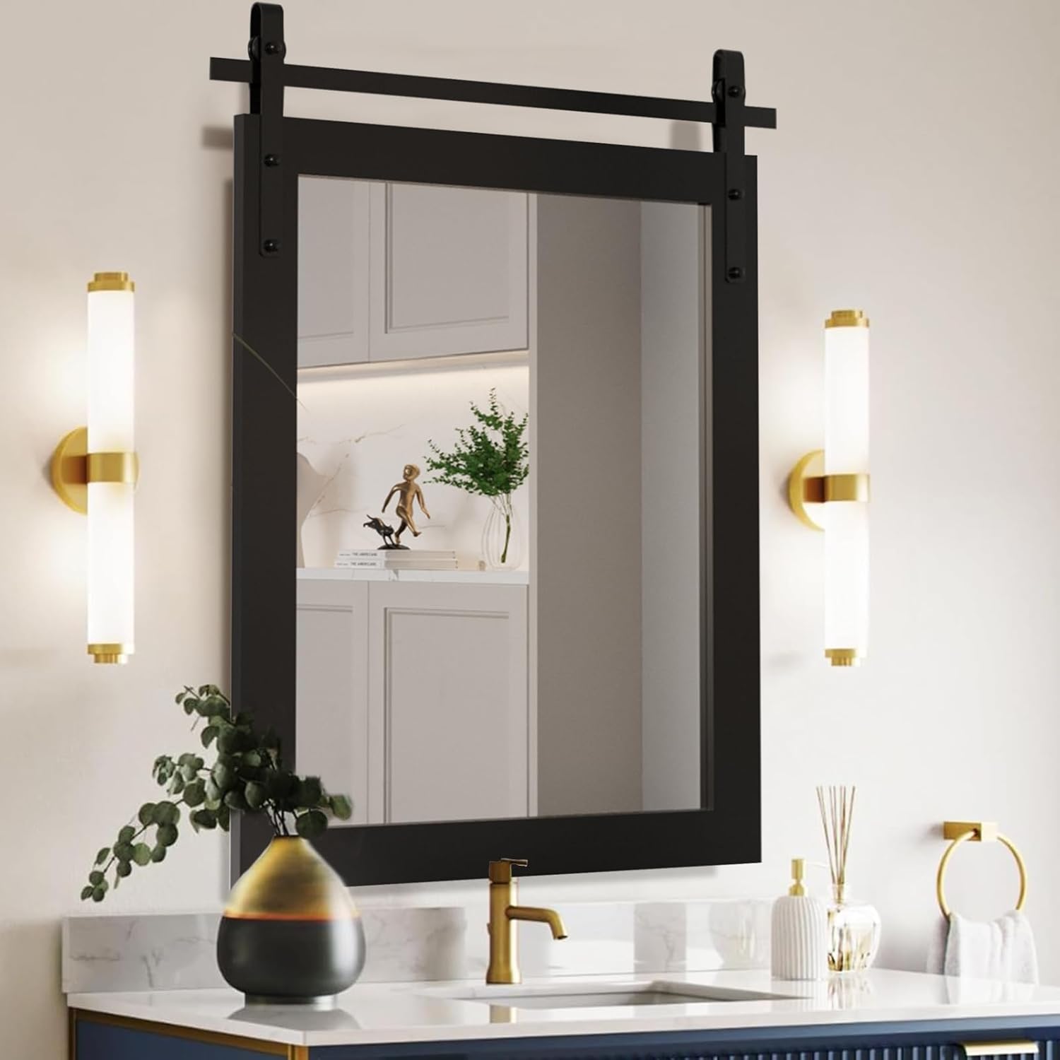 Farmhouse Mirror, Rustic Mirror 26X40 Inch Rustic Wood Framed Wall Mirror Rectangle Decorative Mirror for Bathroom, Living Room, Entryway, Bedroom Wall Decor (White)