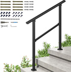 LOVMOR 2 Pack 2 Step Handrails for Outdoor Steps, Safety Outdoor Hand Rails for Exterior Steps, Black Wrought Iron Stair Railing Kit (1-2 Steps Handrail)