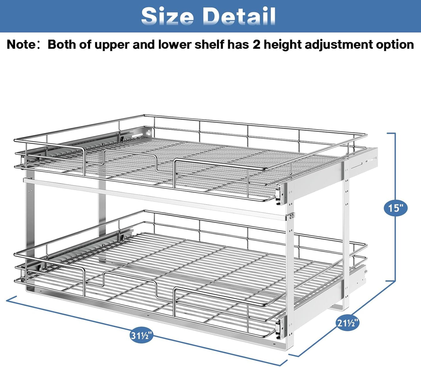 LOVMOR 2 Tier Individual Pull Out Cabinet Organizer 11"W x 21"D, Slide Out Kitchen Cabinet Storage Sliding Shelves