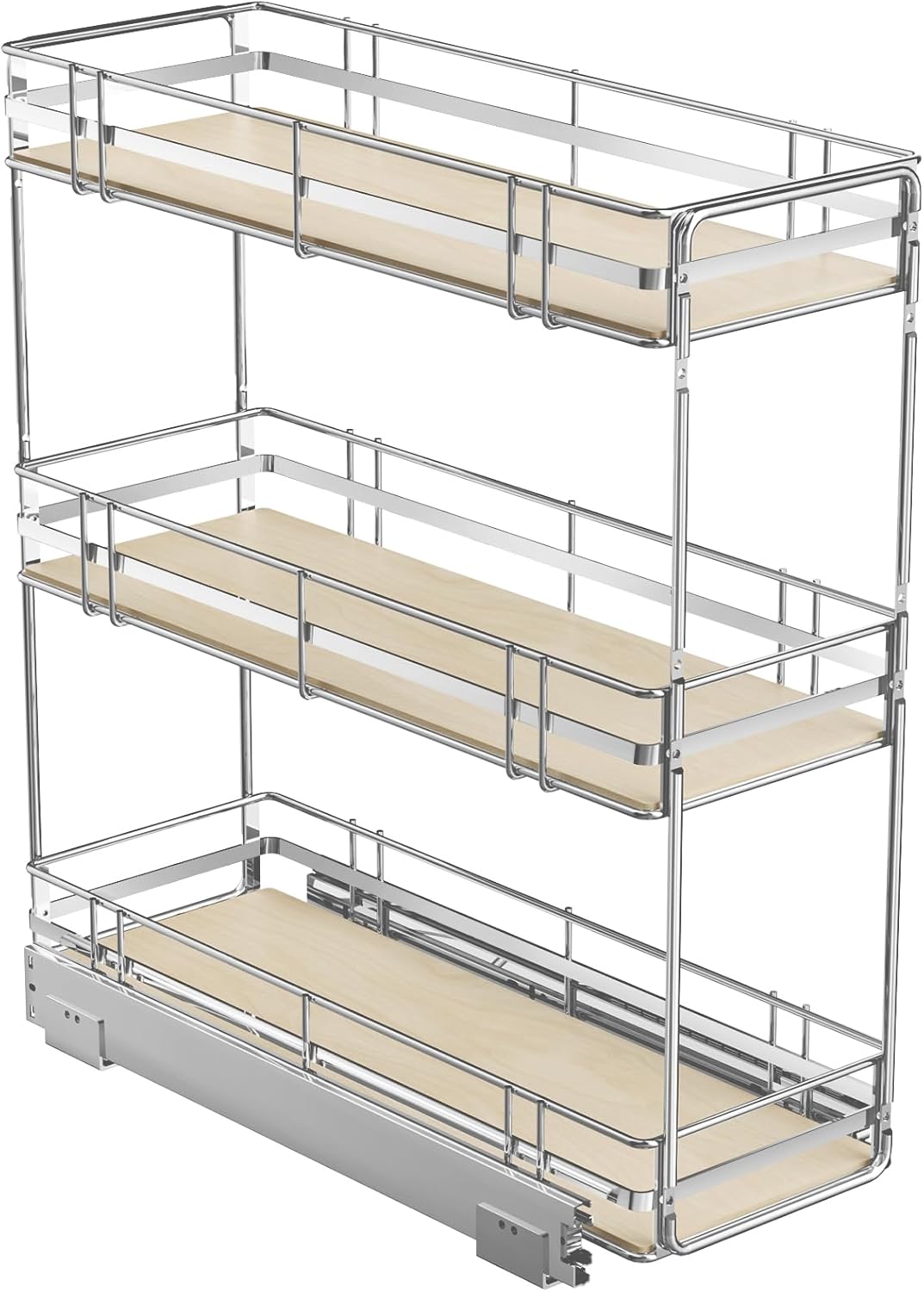 LOVMOR 3-Tier Pull Out Cabinet Organizer Spice Rack for Narrow Cabinet 6" W x 20½" D, Slide Out Wood Shelves Storage for Kitchen