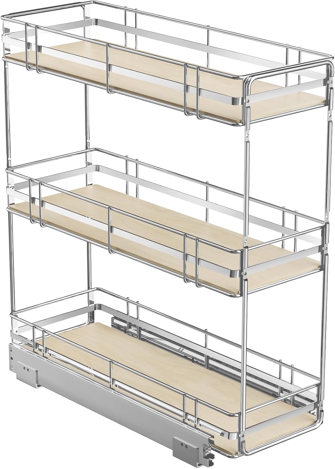 LOVMOR 3-Tier Pull Out Cabinet Organizer Spice Rack for Narrow Cabinet, Slide Out Wood Shelves Storage for Kitchen