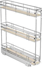 LOVMOR 3-Tier Pull Out Cabinet Organizer Spice Rack for Narrow Cabinet, Slide Out Wood Shelves Storage for Kitchen