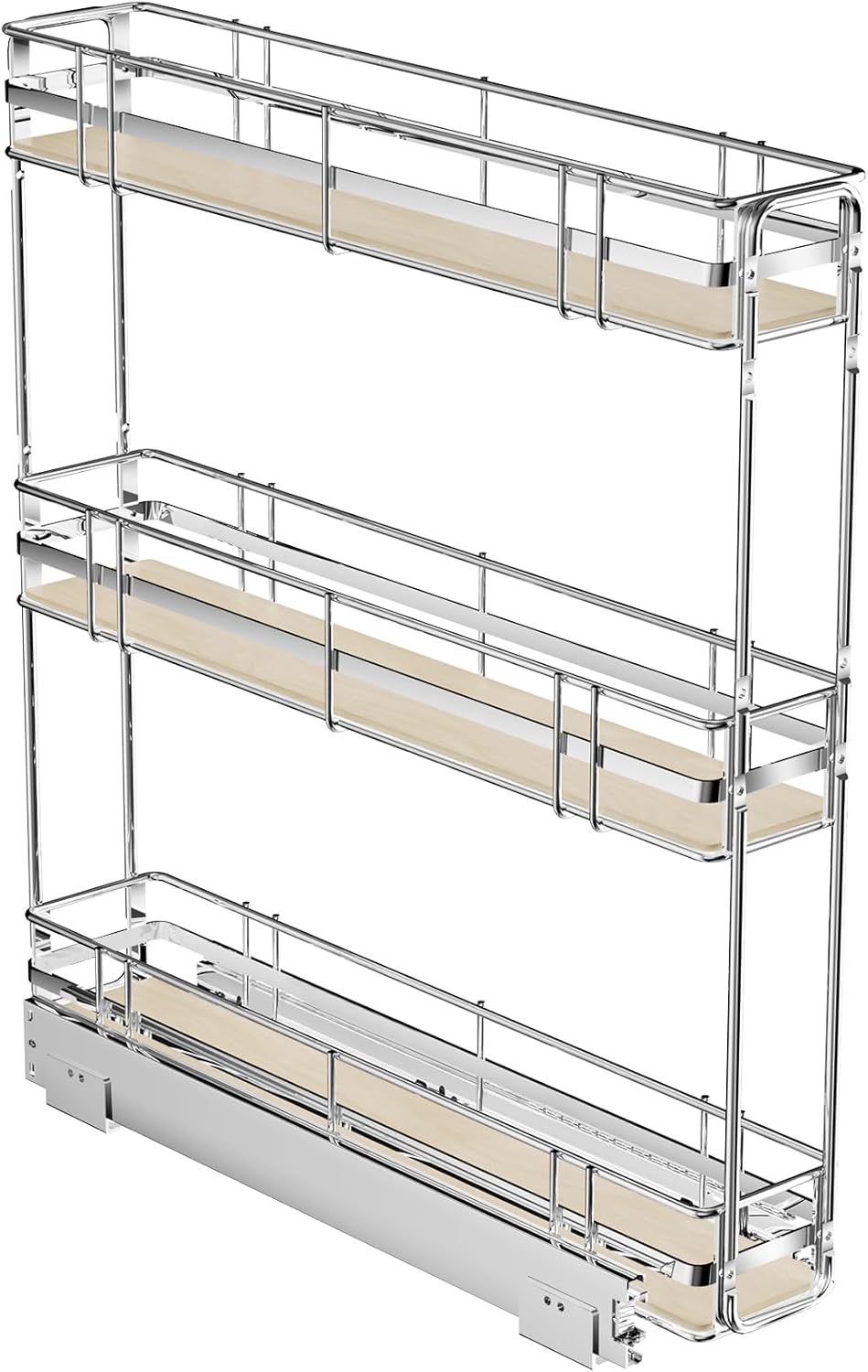 LOVMOR 3-Tier Pull Out Cabinet Organizer Spice Rack for Narrow Cabinet, Slide Out Wood Shelves Storage for Kitchen