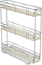 LOVMOR 3-Tier Pull Out Cabinet Organizer Spice Rack for Narrow Cabinet, Slide Out Wood Shelves Storage for Kitchen