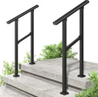 LOVMOR 2 Pack 2 Step Handrails for Outdoor Steps, Safety Outdoor Hand Rails for Exterior Steps, Black Wrought Iron Stair Railing Kit (1-2 Steps Handrail)