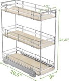 LOVMOR 3-Tier Pull Out Cabinet Organizer Spice Rack for Narrow Cabinet, Slide Out Wood Shelves Storage for Kitchen