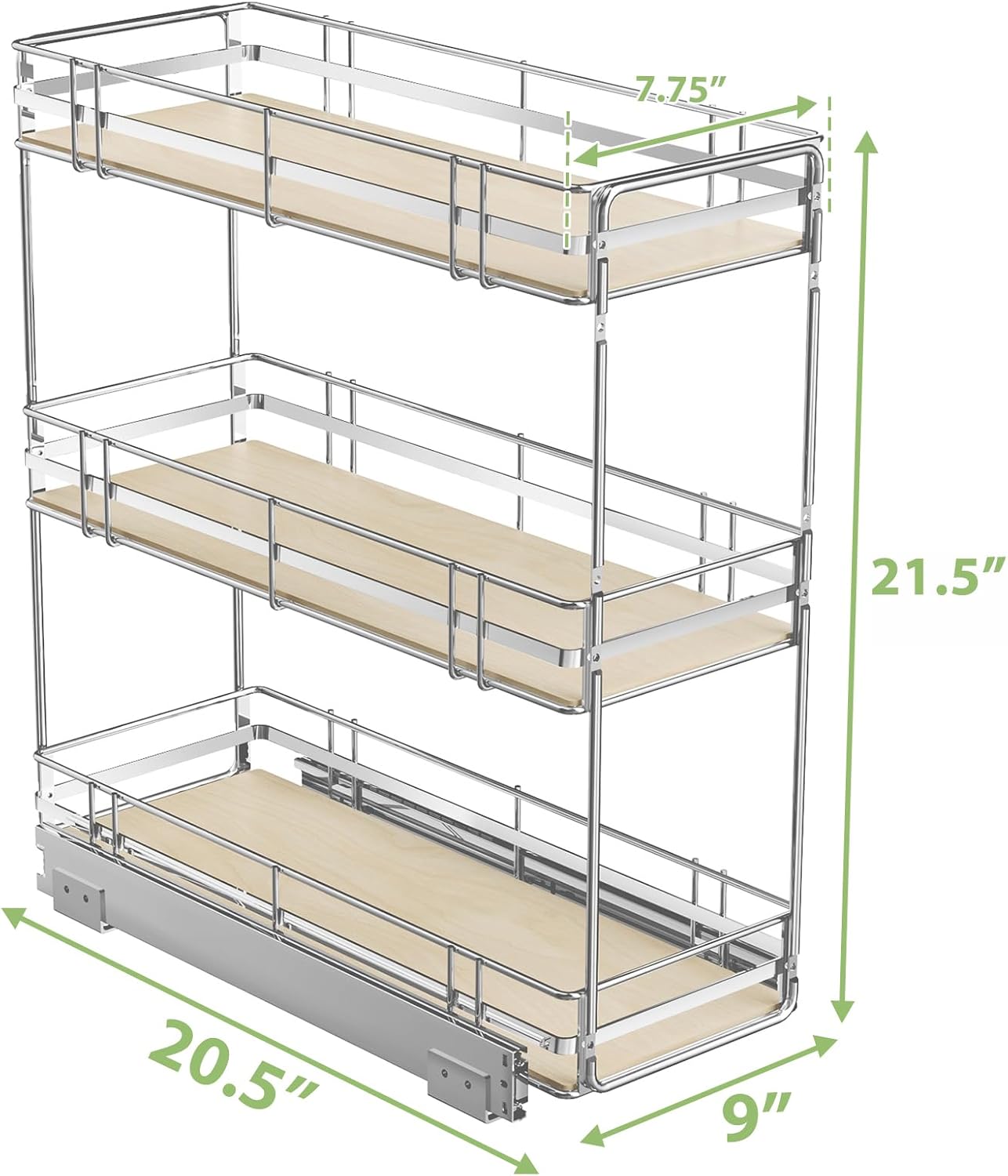 LOVMOR 3-Tier Pull Out Cabinet Organizer Spice Rack for Narrow Cabinet 6" W x 20½" D, Slide Out Wood Shelves Storage for Kitchen