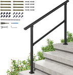 LOVMOR 2 Pack 2 Step Handrails for Outdoor Steps, Safety Outdoor Hand Rails for Exterior Steps, Black Wrought Iron Stair Railing Kit (1-2 Steps Handrail)