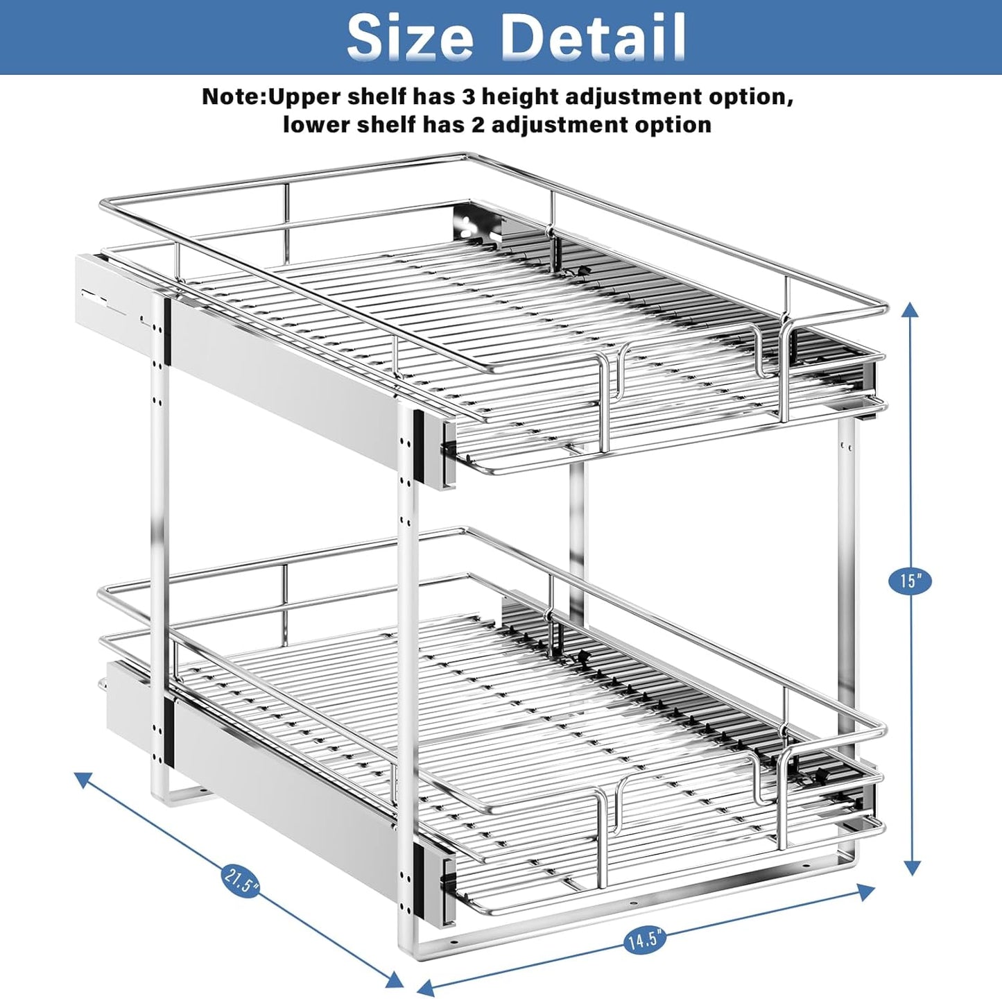 LOVMOR 2 Tier Individual Pull Out Cabinet Organizer 30" W x 21½" D, Slide Out Kitchen Cabinet Storage Sliding Shelves