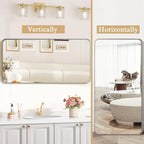 Lovmor Gold Bathroom Mirrors for Wall, 20X30 Inch Rounded Rectangle Mirror, Gold Bathroom Vanity Mirror, Metal Framed Wall-Mounted Mirror,Tempered Glass,（Horizontally or Vertically