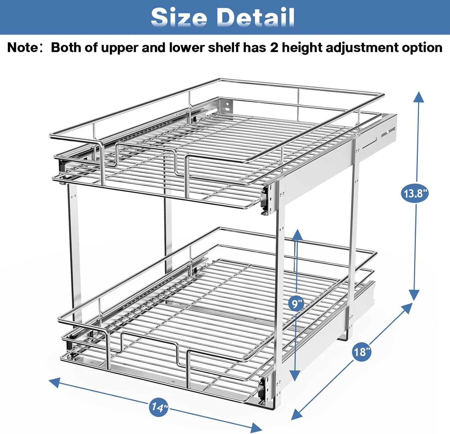 LOVMOR 2 Tier Individual Pull Out Cabinet Organizer 11"W x 21"D, Slide Out Kitchen Cabinet Storage Sliding Shelves