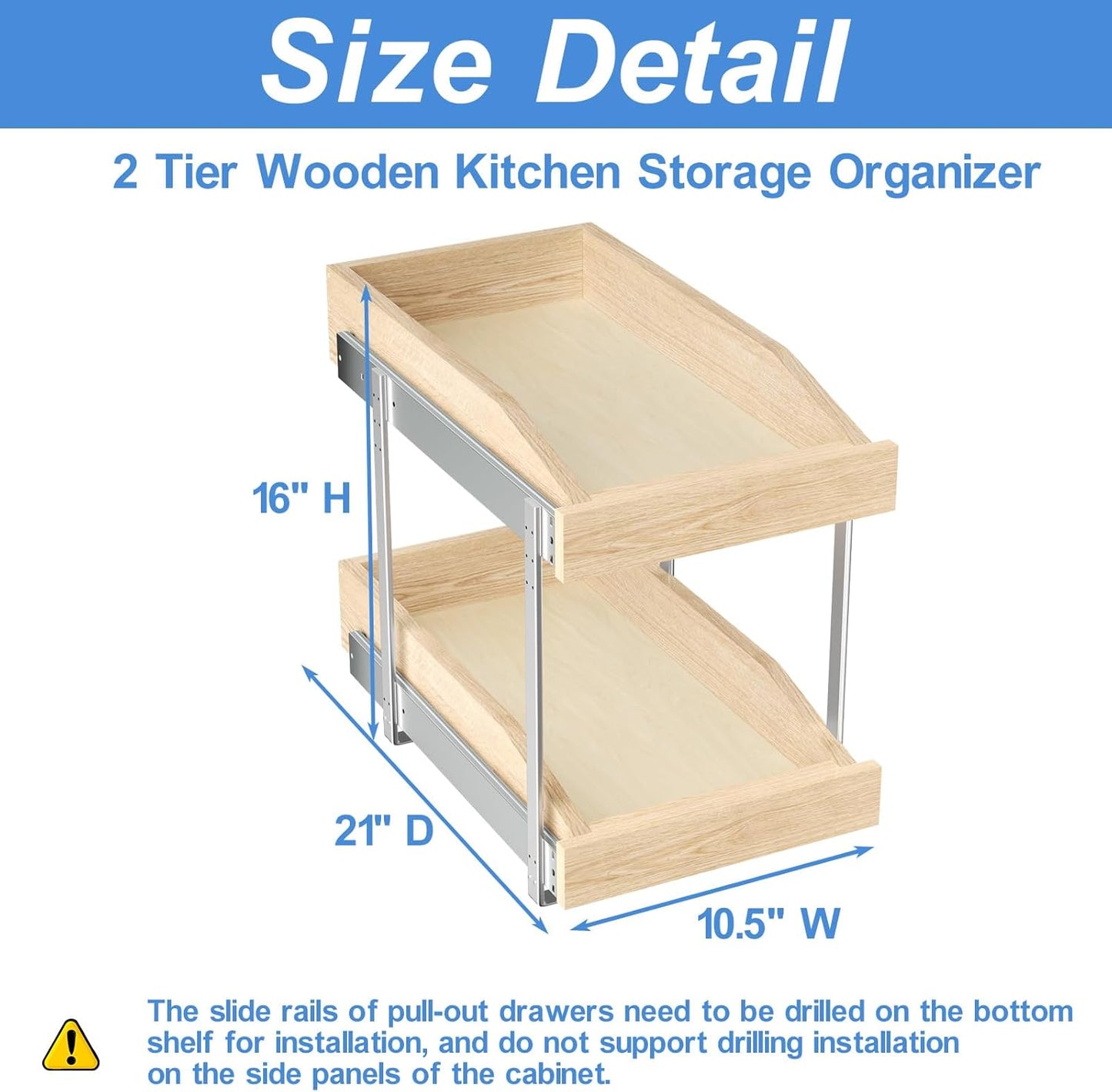 LOVMOR 2 Tier Pull Out Cabinet Organizer, Double Tier Slide Out Wood Cabinet Organizer with U Bracket, Pull Out Drawers for Base Cabinet Organization in Kitchen, Pantry(13½"W x 21" D)