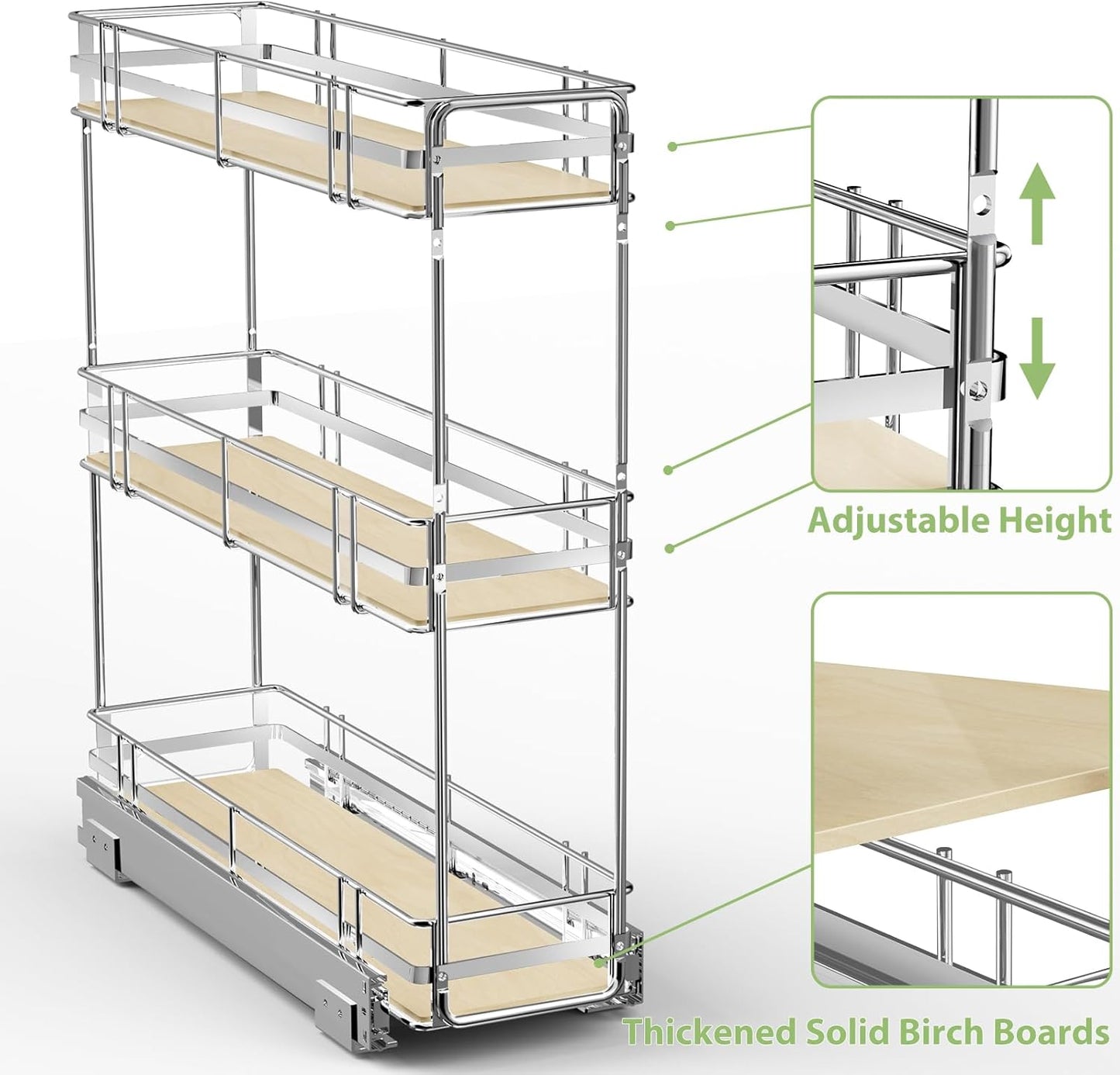 LOVMOR Pull Out Spice Rack for Narrow Cabinet (5½" W X 21" D),3 Tier Slide Out Cabinet Organizer and Pull Out Shelves Under Cabinet Storage for Kitchen, Chrome