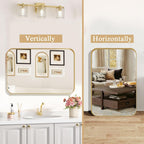 Lovmor Gold Bathroom Mirrors for Wall, 20X30 Inch Rounded Rectangle Mirror, Gold Bathroom Vanity Mirror, Metal Framed Wall-Mounted Mirror,Tempered Glass,（Horizontally or Vertically