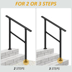 LOVMOR 2 Pack 2 Step Handrails for Outdoor Steps, Safety Outdoor Hand Rails for Exterior Steps, Black Wrought Iron Stair Railing Kit (1-2 Steps Handrail)