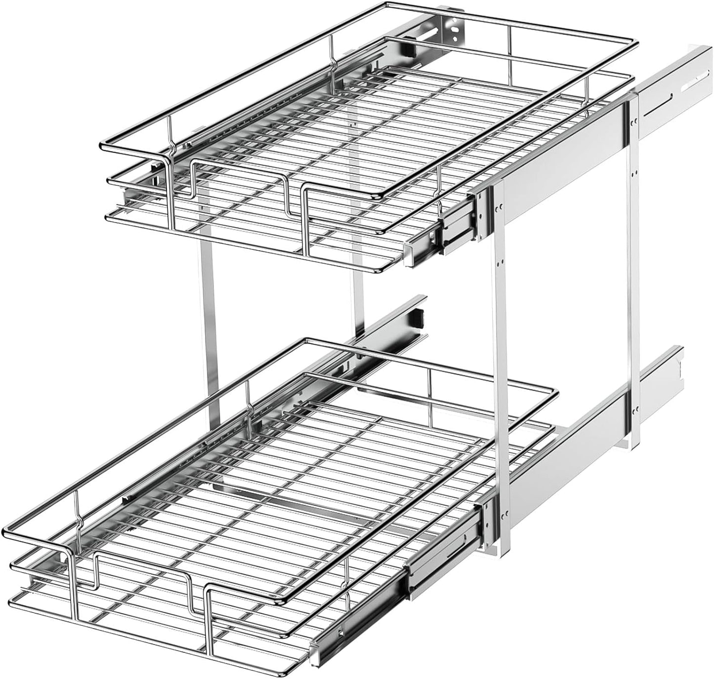 LOVMOR 2 Tier Individual Pull Out Cabinet Organizer 11"W x 21"D, Slide Out Kitchen Cabinet Storage Sliding Shelves