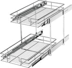 LOVMOR 2 Tier Individual Pull Out Cabinet Organizer 11"W x 21"D, Slide Out Kitchen Cabinet Storage Sliding Shelves
