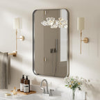 Lovmor Gold Bathroom Mirrors for Wall, 20X30 Inch Rounded Rectangle Mirror, Gold Bathroom Vanity Mirror, Metal Framed Wall-Mounted Mirror,Tempered Glass,（Horizontally or Vertically