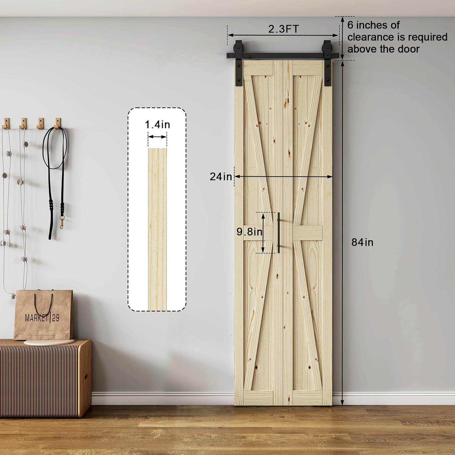 LOVMOR Bifold Barn Door,Bi-Fold Sliding Closet Doors,Pine,No Assembly Required,Without Hardware Kit