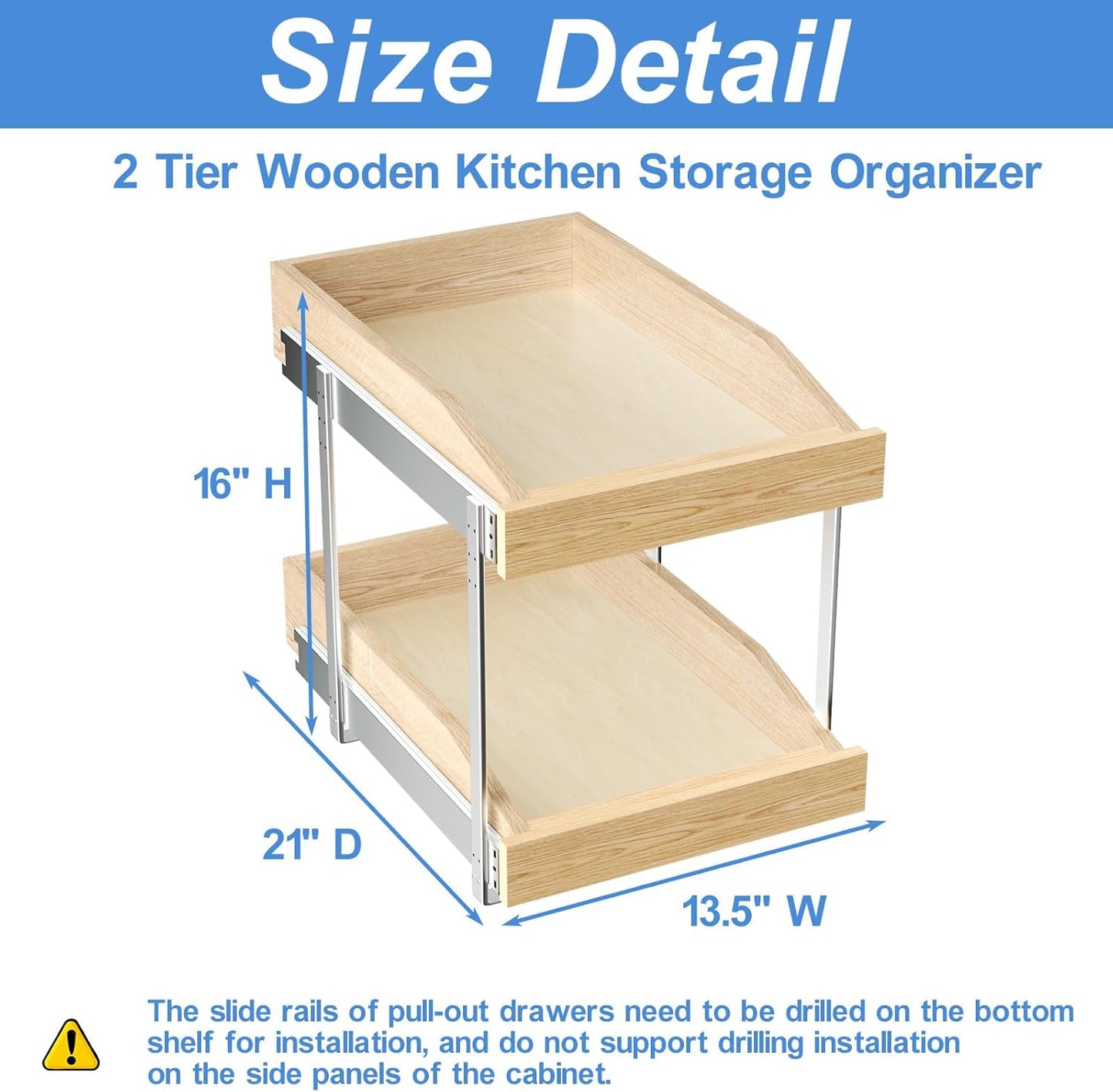 LOVMOR 2 Tier Pull Out Cabinet Organizer, Double Tier Slide Out Wood Cabinet Organizer with U Bracket, Pull Out Drawers for Base Cabinet Organization in Kitchen, Pantry(13½"W x 21" D)