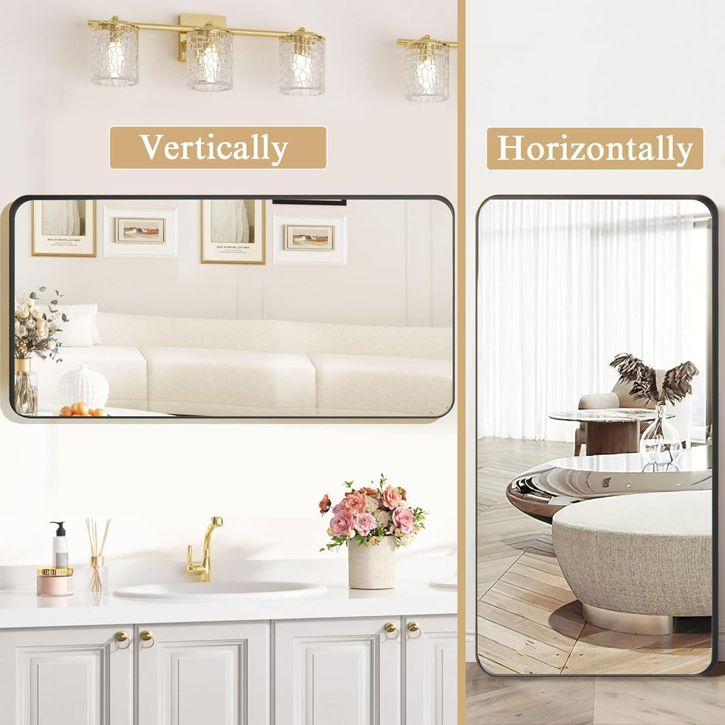 Lovmor Gold Bathroom Mirrors for Wall, 20X30 Inch Rounded Rectangle Mirror, Gold Bathroom Vanity Mirror, Metal Framed Wall-Mounted Mirror,Tempered Glass,（Horizontally or Vertically
