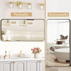 Lovmor Gold Bathroom Mirrors for Wall, 20X30 Inch Rounded Rectangle Mirror, Gold Bathroom Vanity Mirror, Metal Framed Wall-Mounted Mirror,Tempered Glass,（Horizontally or Vertically
