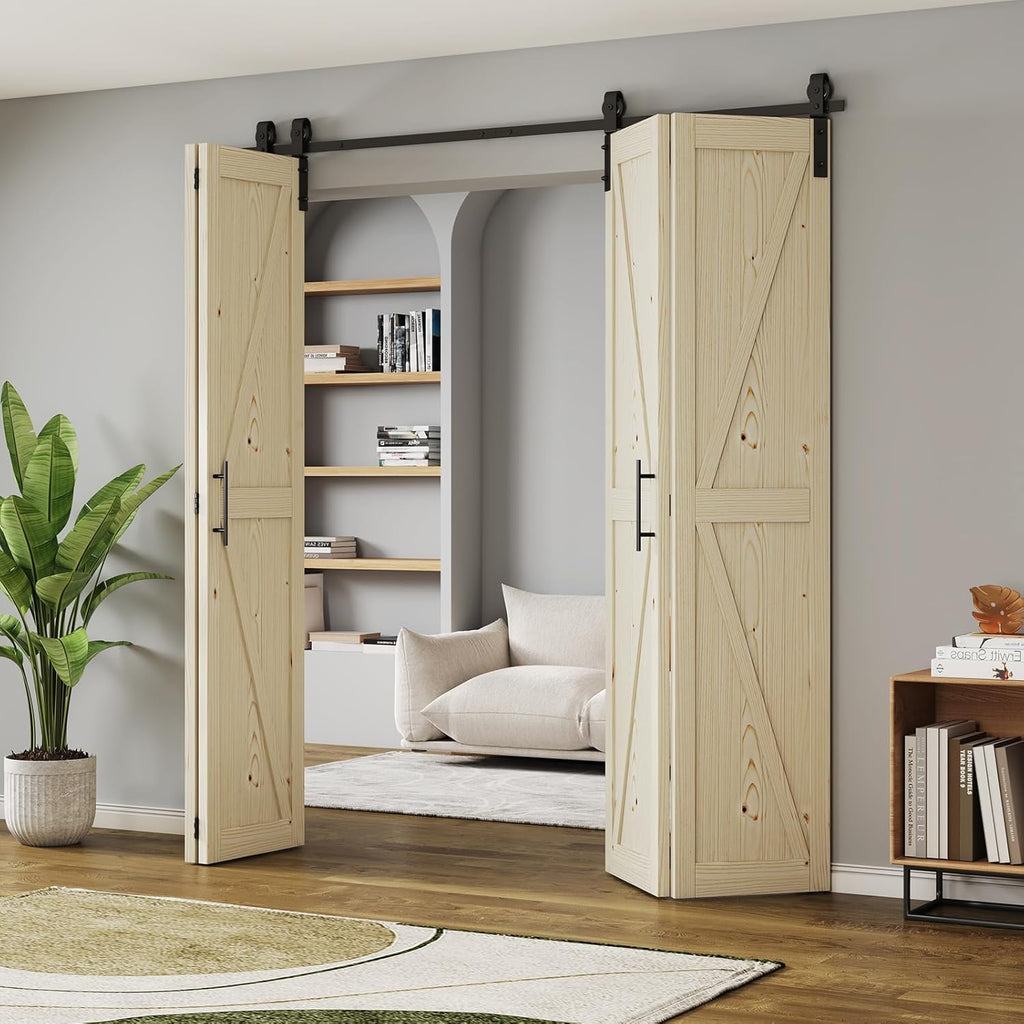 LOVMOR Bifold Barn Door,Bi-Fold Sliding Closet Doors,Pine,No Assembly Required,Without Hardware Kit