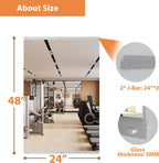 Workout Mirrors for Home Gym 24'x48'', Large Wall Mirror Full Length for Fitness, Yoga, Big Wall Mounted Frameless Glass Mirror for Garage, Dance Studio, Bedroom