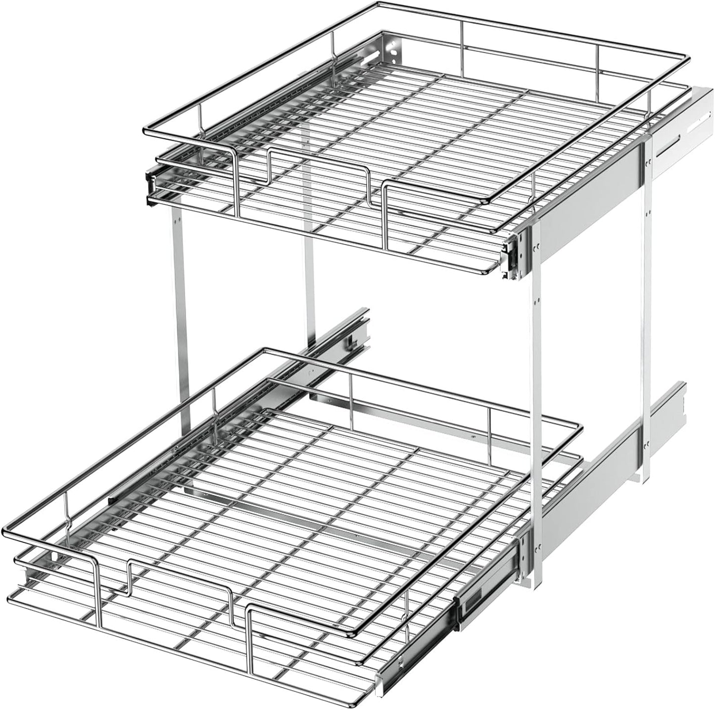 LOVMOR 2 Tier Individual Pull Out Cabinet Organizer 11"W x 21"D, Slide Out Kitchen Cabinet Storage Sliding Shelves