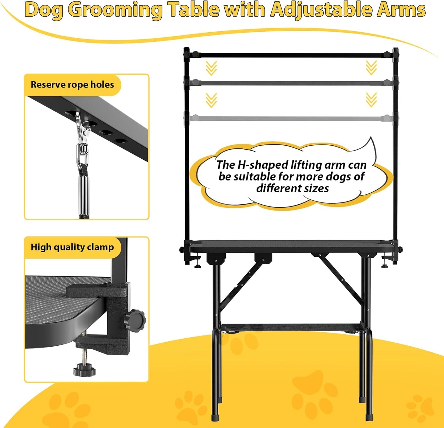 LOVMOR 36 Inch Dog Grooming Table,Foldable Pet Grooming Tables at Home with Adjustable Arm,Nooses, Mesh Tray