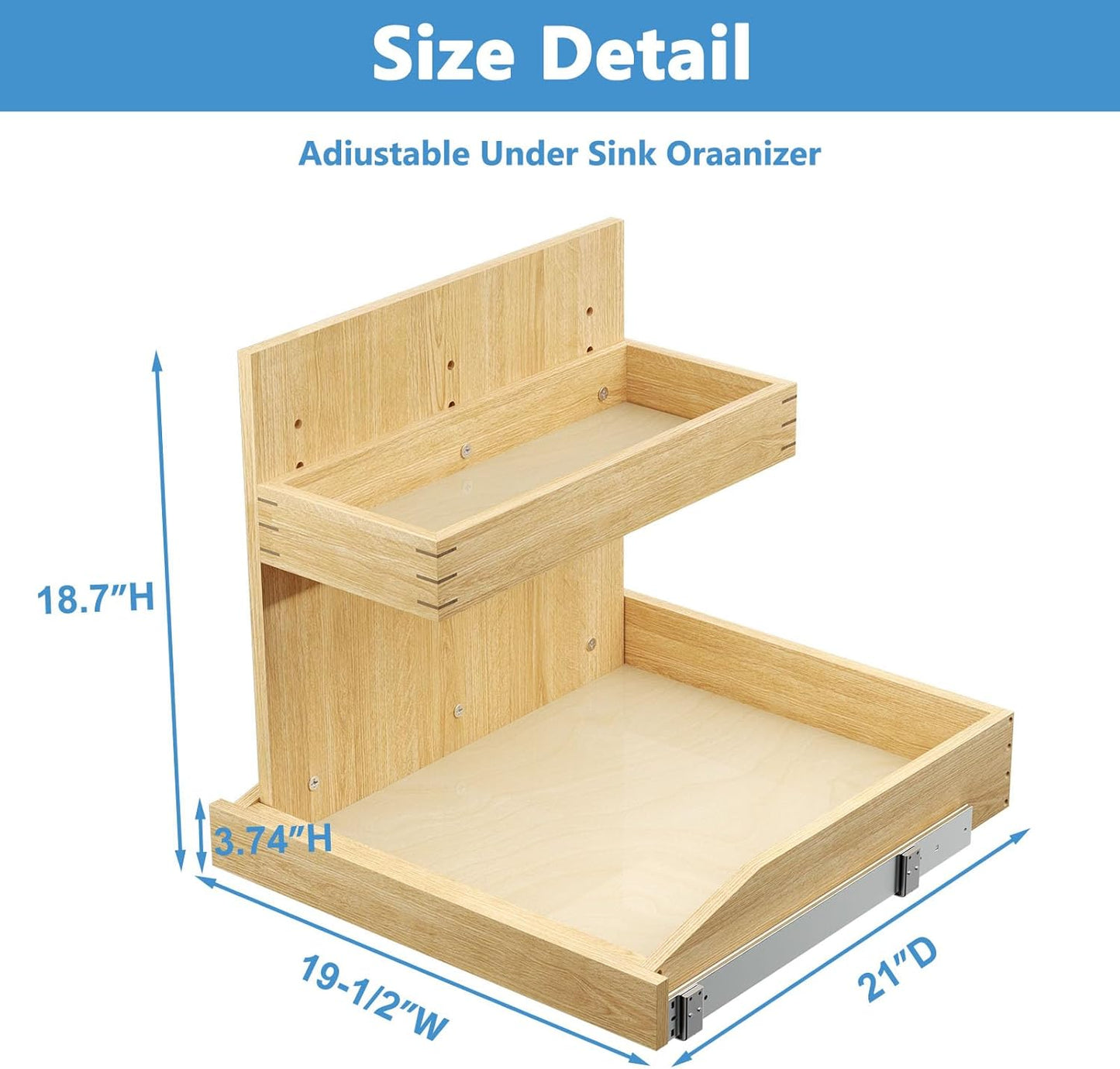 LOVMOR Under Sink Organizers and Storage 22½” W x 21” D, 2 Tier Pull Out Cabinet Organizer with Soft Close, Adjustable Pull Out Cabinet organizer with U Bracket for Bathroom Kitchen(Right)