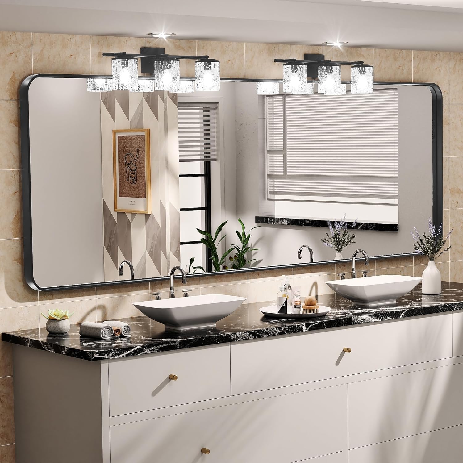 Lovmor Gold Bathroom Mirrors for Wall, 20X30 Inch Rounded Rectangle Mirror, Gold Bathroom Vanity Mirror, Metal Framed Wall-Mounted Mirror,Tempered Glass,（Horizontally or Vertically