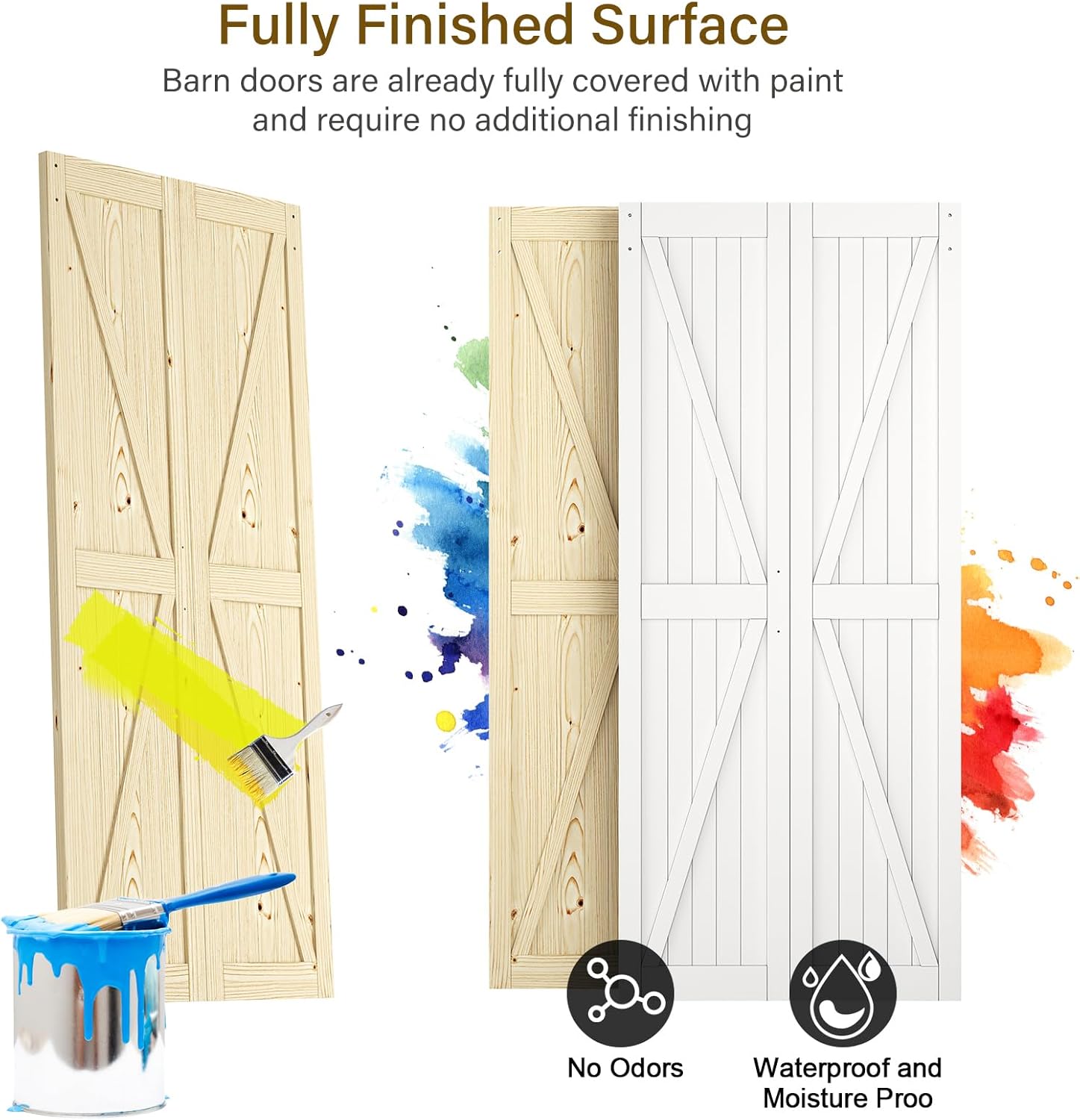 LOVMOR Bifold Barn Door,Bi-Fold Sliding Closet Doors,Pine,No Assembly Required,Without Hardware Kit