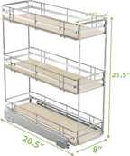 LOVMOR 3-Tier Pull Out Cabinet Organizer Spice Rack for Narrow Cabinet, Slide Out Wood Shelves Storage for Kitchen