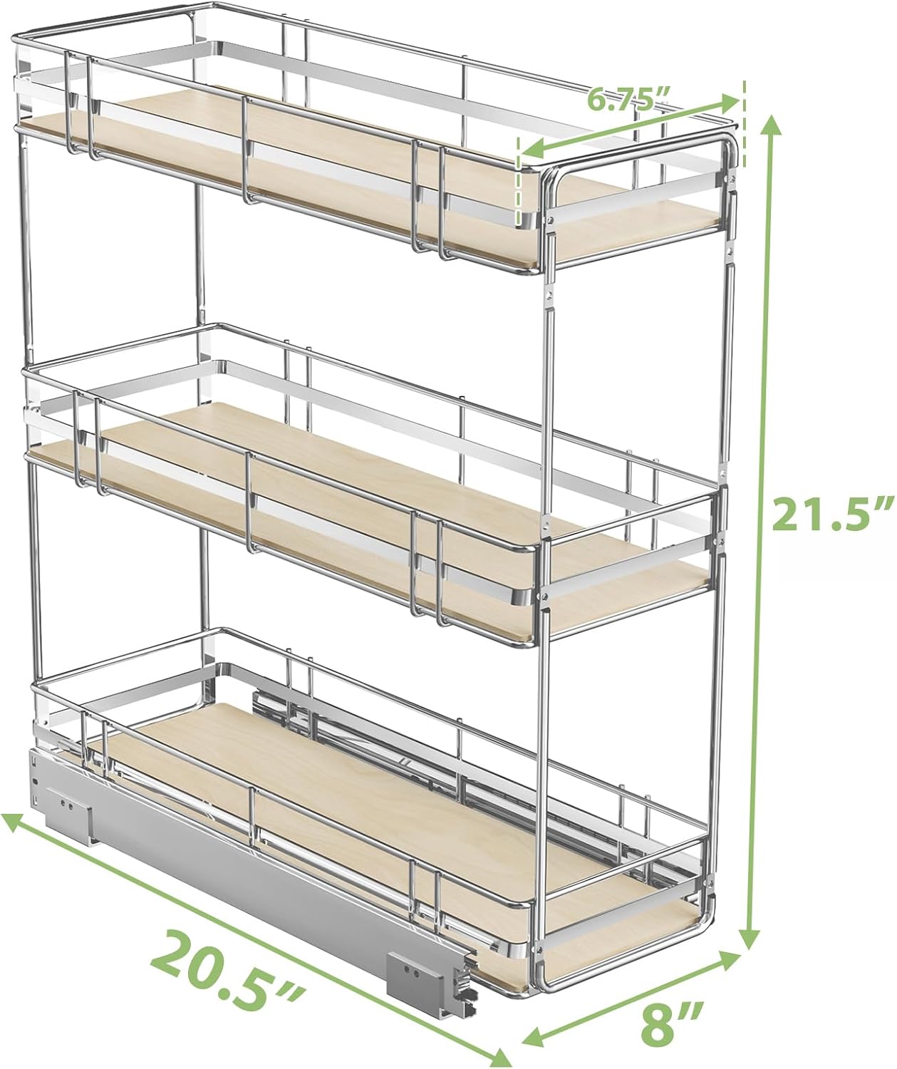 LOVMOR 3-Tier Pull Out Cabinet Organizer Spice Rack for Narrow Cabinet, Slide Out Wood Shelves Storage for Kitchen
