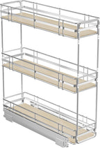 LOVMOR 3-Tier Pull Out Cabinet Organizer Spice Rack for Narrow Cabinet, Slide Out Wood Shelves Storage for Kitchen