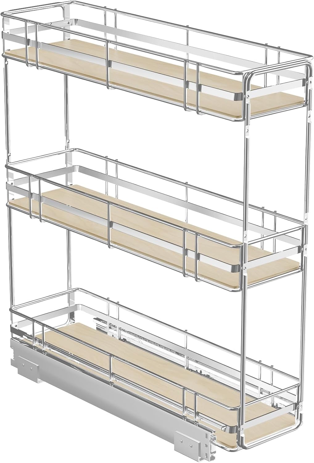 LOVMOR 3-Tier Pull Out Cabinet Organizer Spice Rack for Narrow Cabinet, Slide Out Wood Shelves Storage for Kitchen