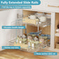 LOVMOR 2 Tier Pull Out Cabinet Organizer 10½" W x 21½" D, Slide Out Drawers with Wooden Handle, Sliding Shelves Organization and Storage for Kitchen, Pantry