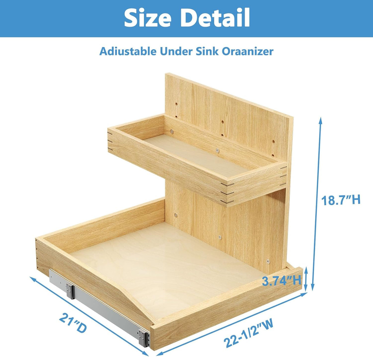 LOVMOR Under Sink Organizers and Storage 22½” W x 21” D, 2 Tier Pull Out Cabinet Organizer with Soft Close, Adjustable Pull Out Cabinet organizer with U Bracket for Bathroom Kitchen(Right)