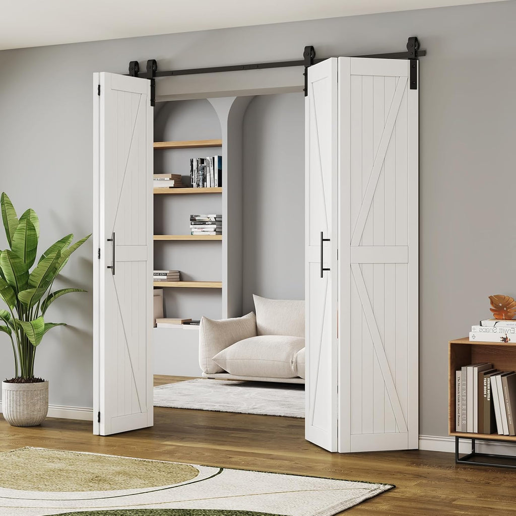 LOVMOR Bifold Barn Door,Bi-Fold Sliding Closet Doors,Pine,No Assembly Required,Without Hardware Kit