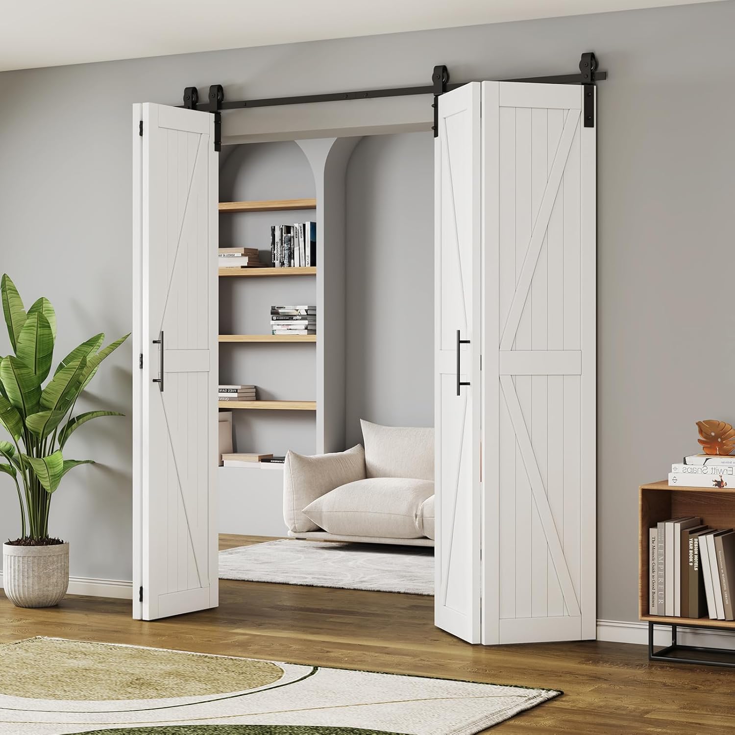 LOVMOR Bifold Barn Door,Bi-Fold Sliding Closet Doors,Pine,No Assembly Required,Without Hardware Kit
