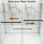 LOVMOR  56 to 60'' W x 76'' H Frameless Shower Door, Double Sliding Shower Door with Premium 3/8'' (10mm) Thick Tempered Glass, Stainless Steel, Matte Black
