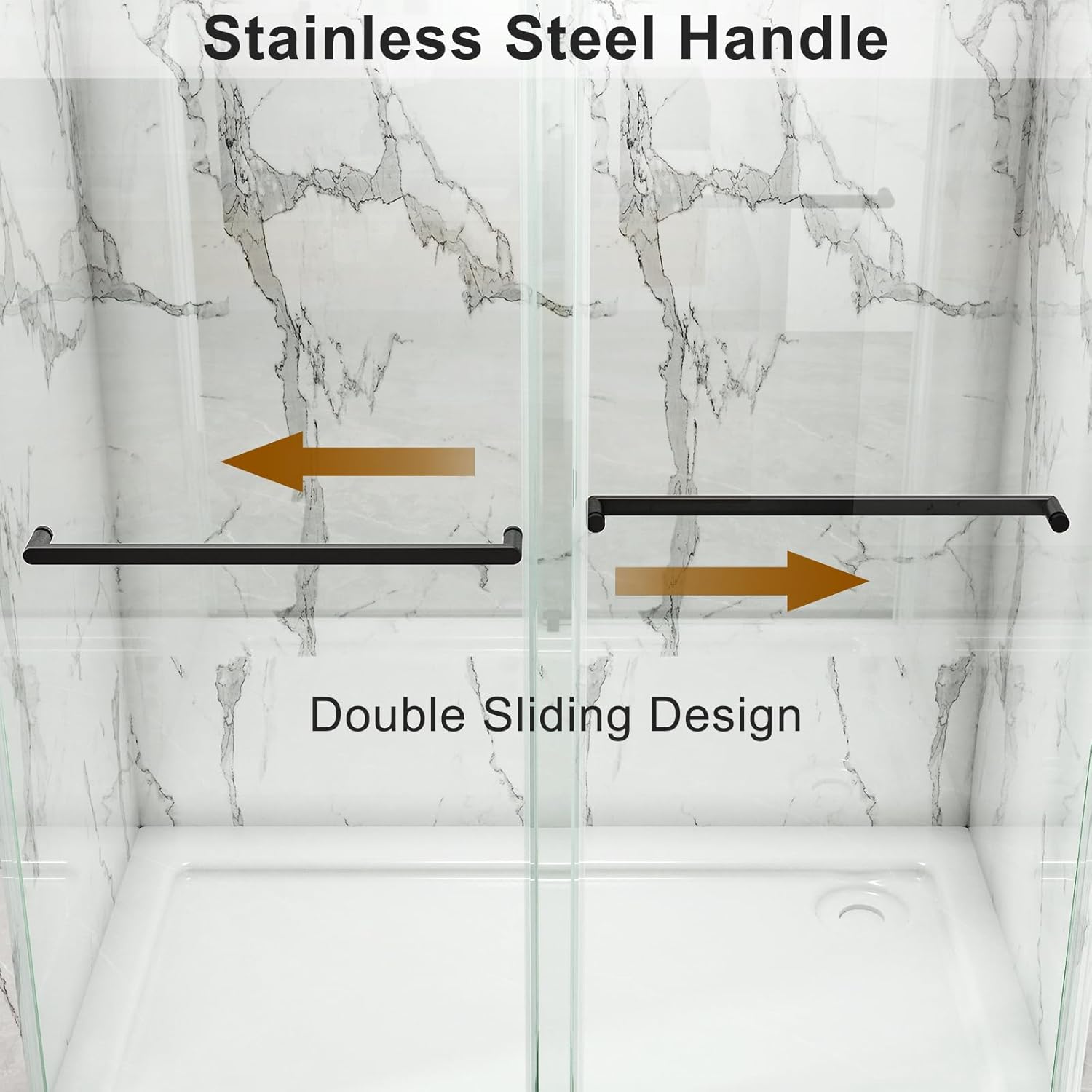 LOVMOR  56 to 60'' W x 76'' H Frameless Shower Door, Double Sliding Shower Door with Premium 3/8'' (10mm) Thick Tempered Glass, Stainless Steel, Matte Black